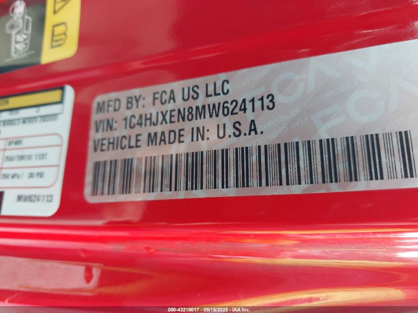 2021 Jeep Wrangler Unlimited Sahara 4X4 VIN: 1C4HJXEN8MW624113 Lot: 43218017