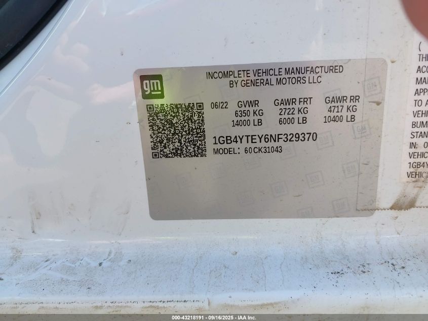 2022 Chevrolet Silverado 3500Hd Chassis Lt VIN: 1GB4YTEY6NF329370 Lot: 43218191