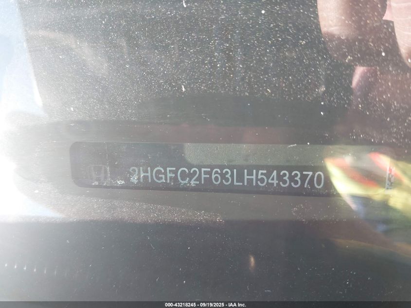2020 Honda Civic Lx VIN: 2HGFC2F63LH543370 Lot: 43218245