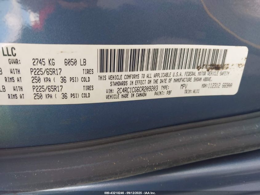 2012 Chrysler Town & Country Touring-L VIN: 2C4RC1CG6CR209203 Lot: 43218246