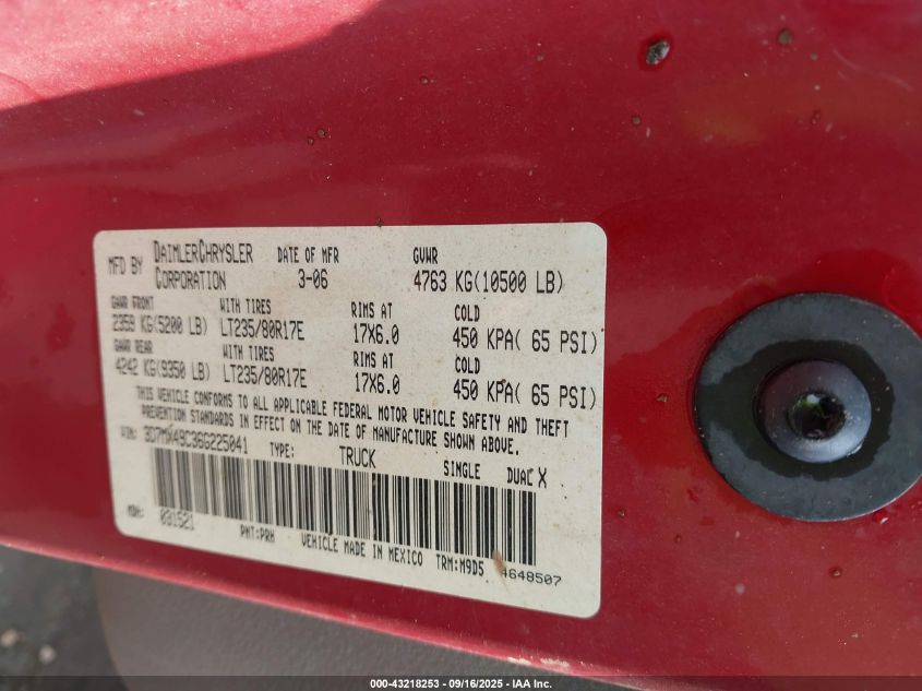 2006 Dodge Ram 3500 Slt VIN: 3D7MX49C36G225041 Lot: 43218253