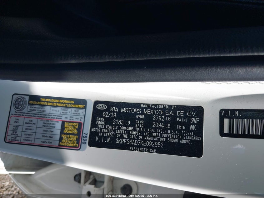 2019 KIA FORTE EX - 3KPF54AD7KE092982