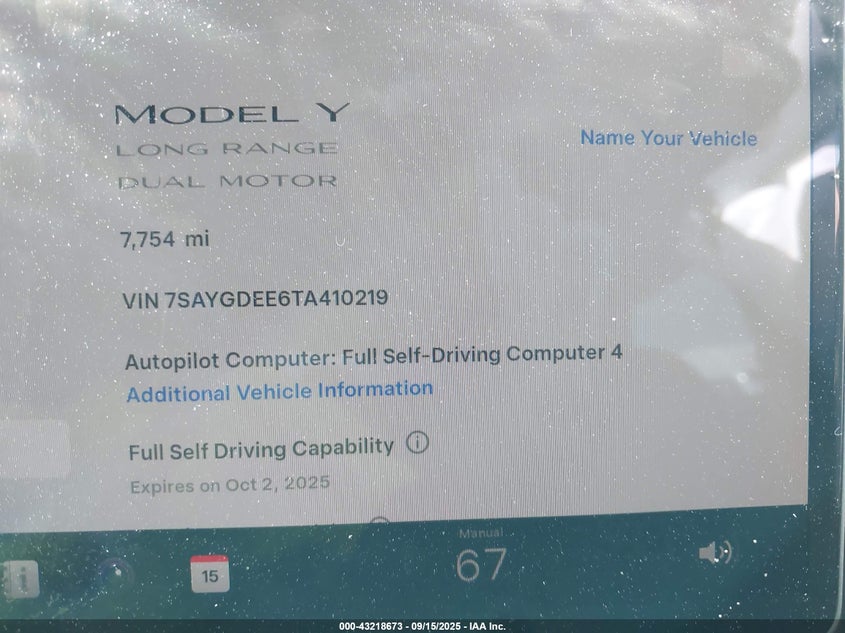 2026 Tesla Model Y Long Range Dual Motor All-Wheel Drive/Long Range Launch Series VIN: 7SAYGDEE6TA410219 Lot: 43218673
