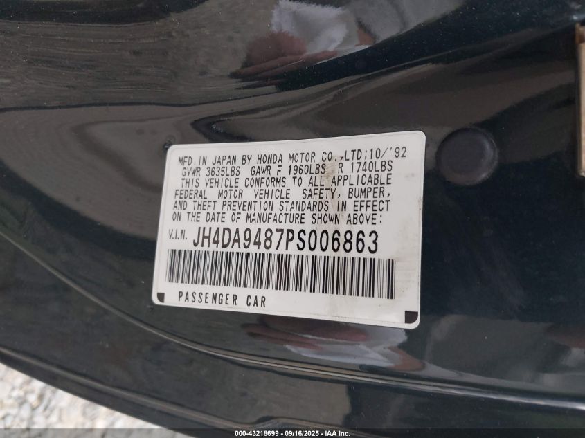 1993 Acura Integra Ls Special VIN: JH4DA9487PS006863 Lot: 43218699