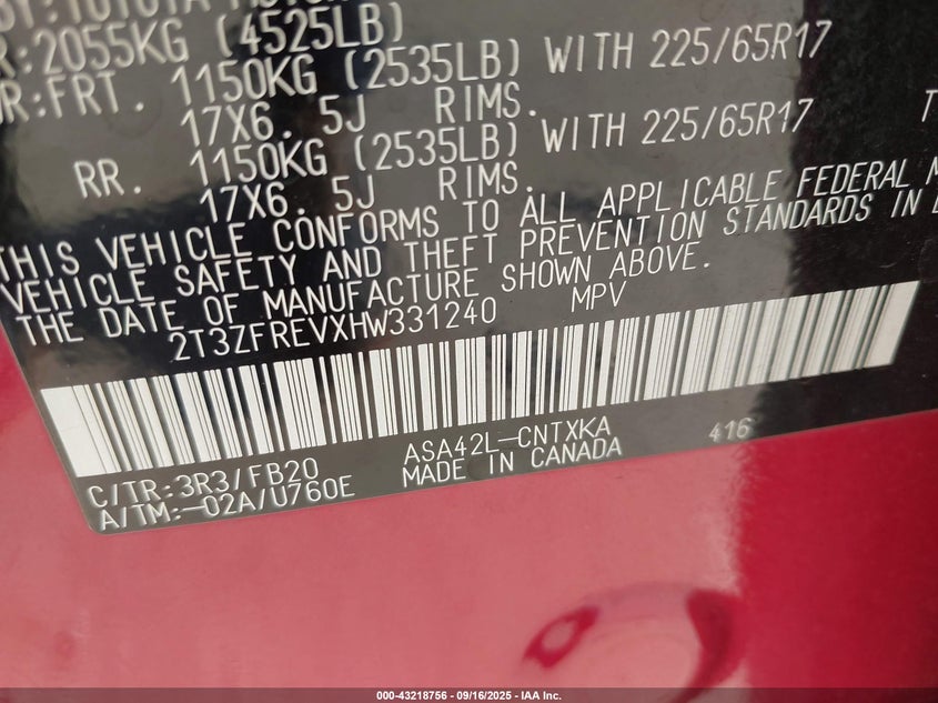 2017 TOYOTA RAV4 LE - 2T3ZFREVXHW331240