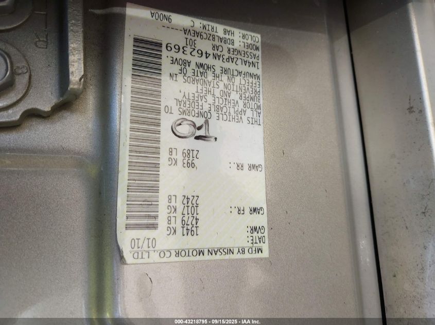 2010 Nissan Altima 2.5 S VIN: 1N4AL2AP3AN462369 Lot: 43218795