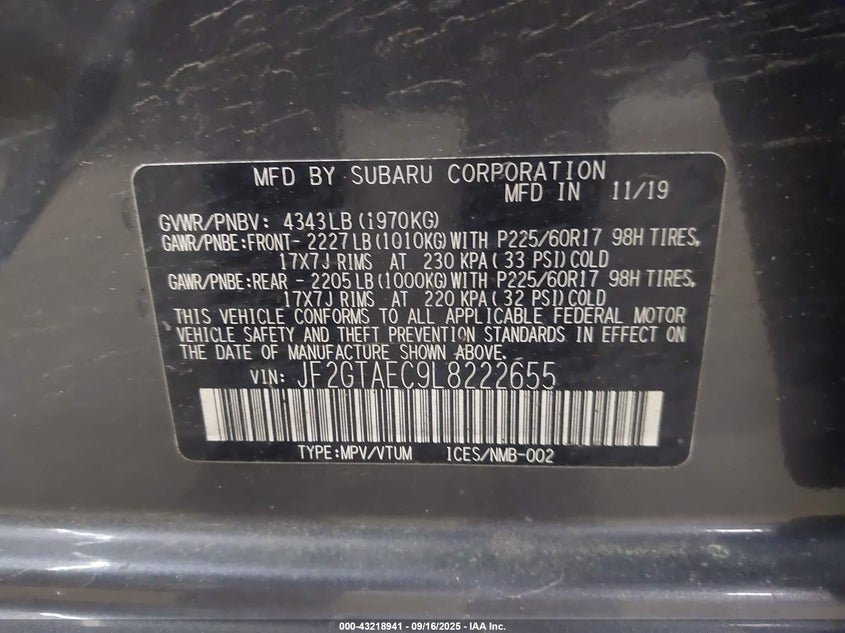 2020 SUBARU CROSSTREK PREMIUM - JF2GTAEC9L8222655