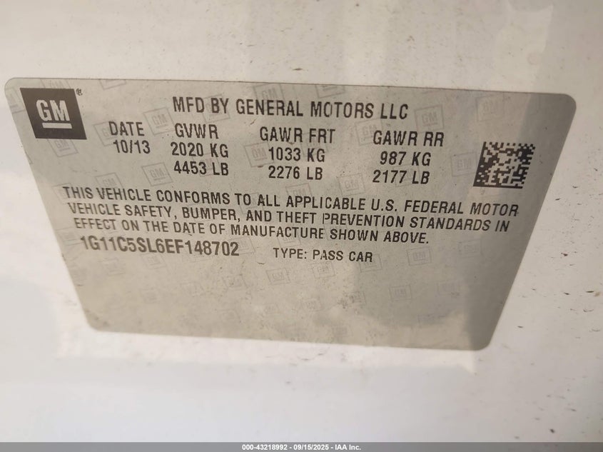 2014 CHEVROLET MALIBU 1LT - 1G11C5SL6EF148702