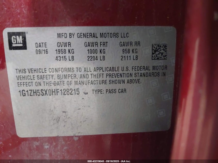 2017 CHEVROLET MALIBU PREMIER - 1G1ZH5SX0HF128215