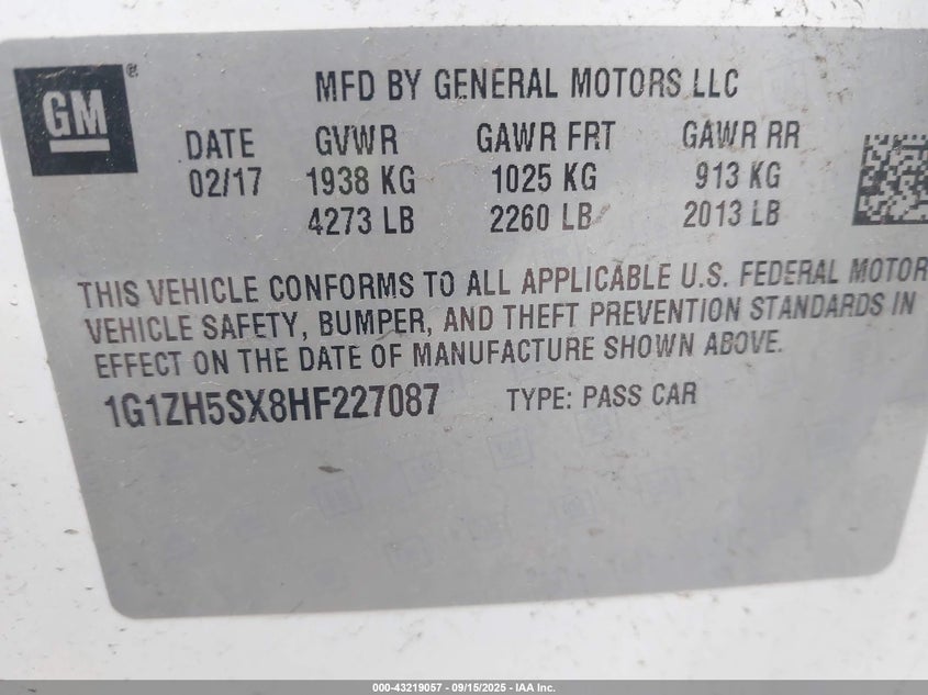 2017 CHEVROLET MALIBU PREMIER - 1G1ZH5SX8HF227087