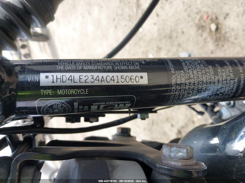 2010 Harley-Davidson Xl883 N VIN: 1HD4LE234AC415060 Lot: 43219102
