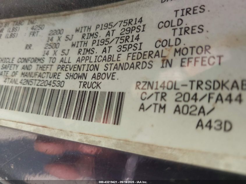 1996 Toyota Tacoma VIN: 4TANL42N5TZ204530 Lot: 43219421