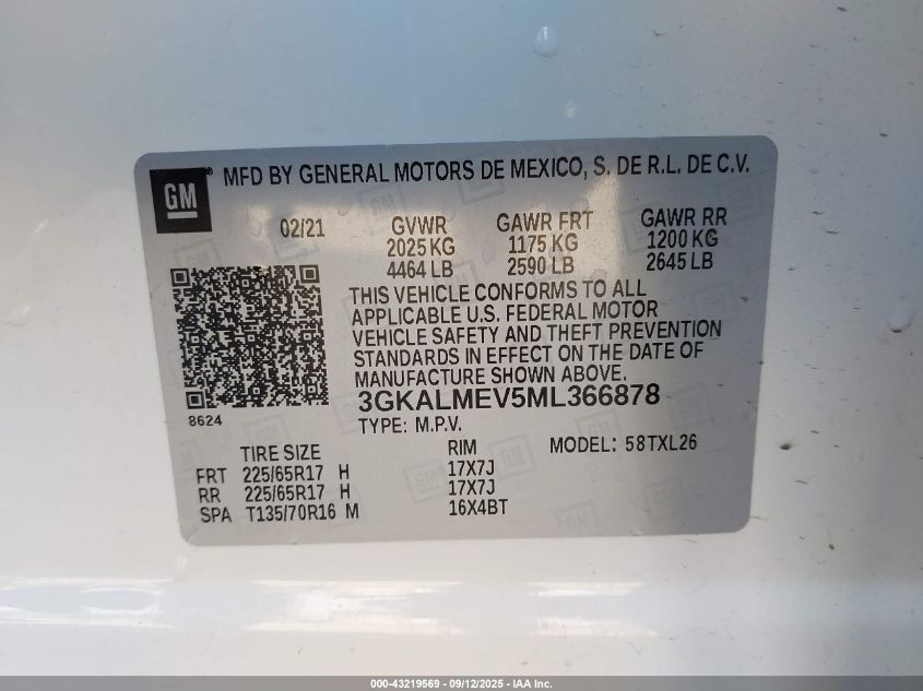 2021 GMC Terrain Fwd Sle VIN: 3GKALMEV5ML366878 Lot: 43219569