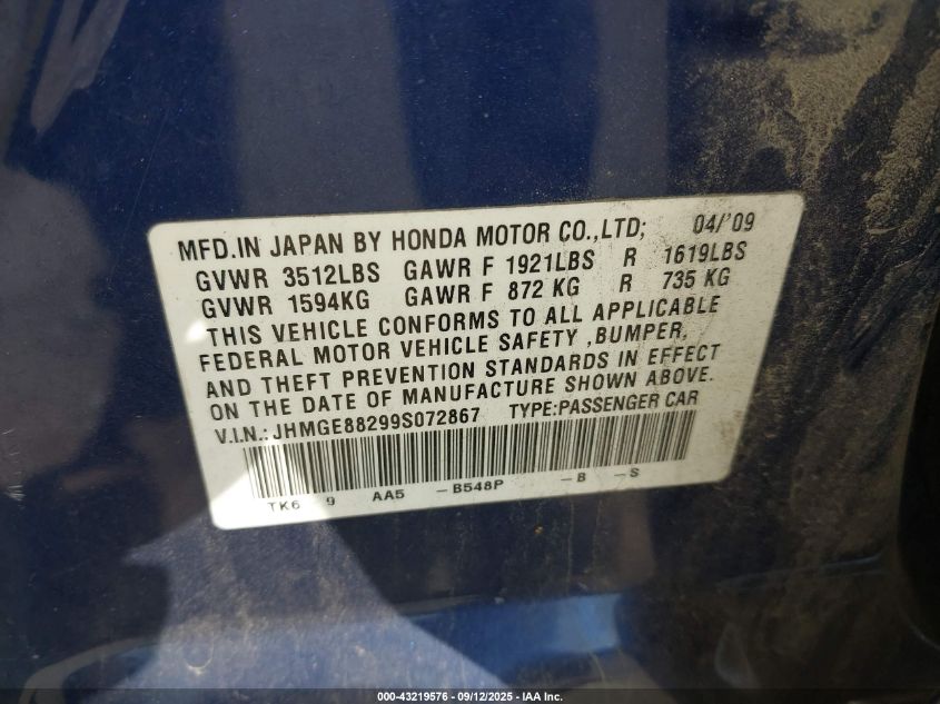 2009 Honda Fit VIN: JHMGE88299S072867 Lot: 43219576