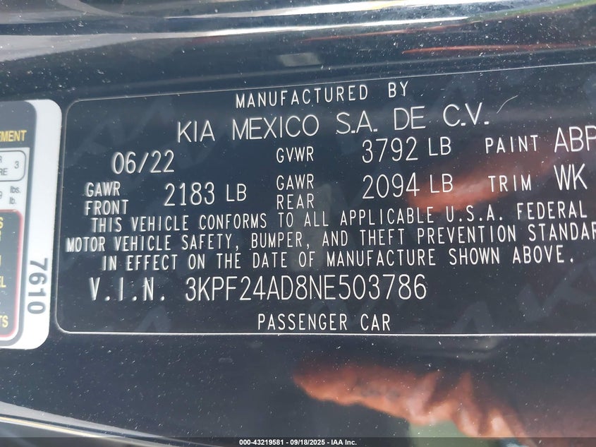 2022 KIA FORTE LXS - 3KPF24AD8NE503786