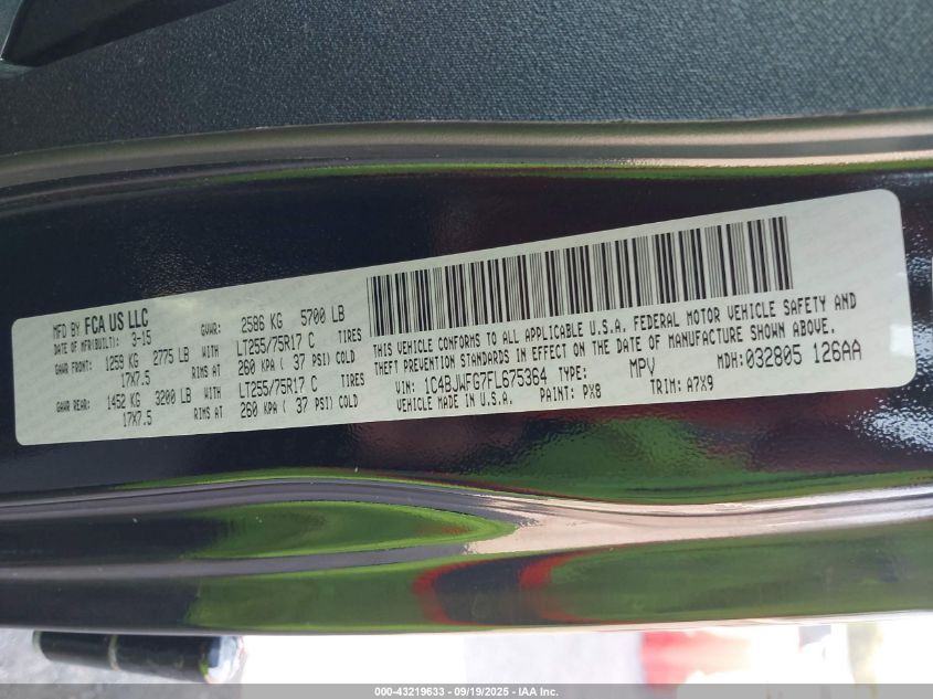 2015 Jeep Wrangler Unlimited Rubicon VIN: 1C4BJWFG7FL675364 Lot: 43219633