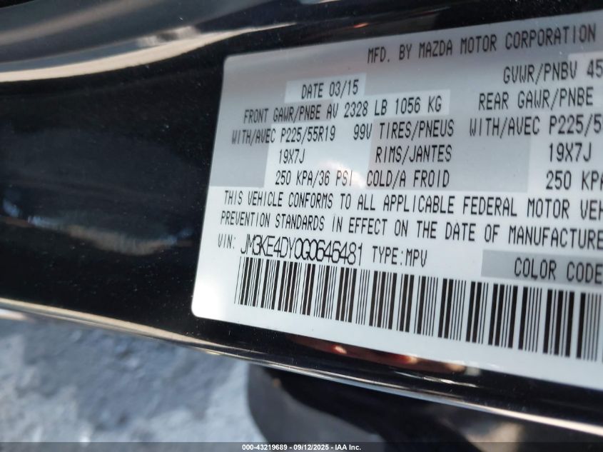 2016 Mazda Cx-5 Grand Touring VIN: JM3KE4DY0G0646481 Lot: 43219689