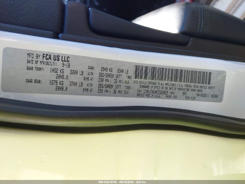 2019 Jeep Grand Cherokee Altitude 4X4 VIN: 1C4RJFAG4KC526829 Lot: 43219708