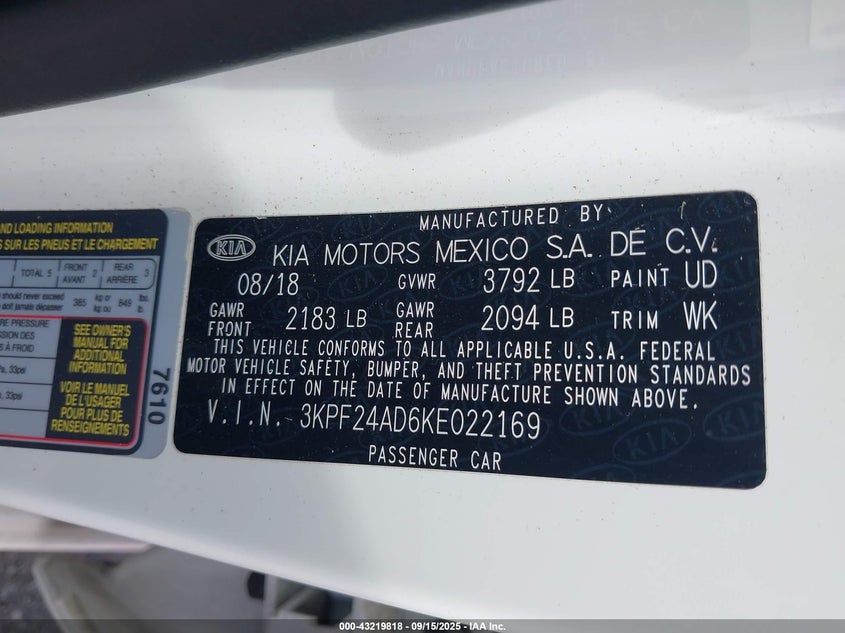 2019 KIA FORTE LXS - 3KPF24AD6KE022169