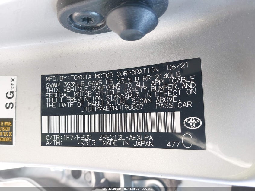 2022 TOYOTA COROLLA LE - JTDEPMAE0NJ190807