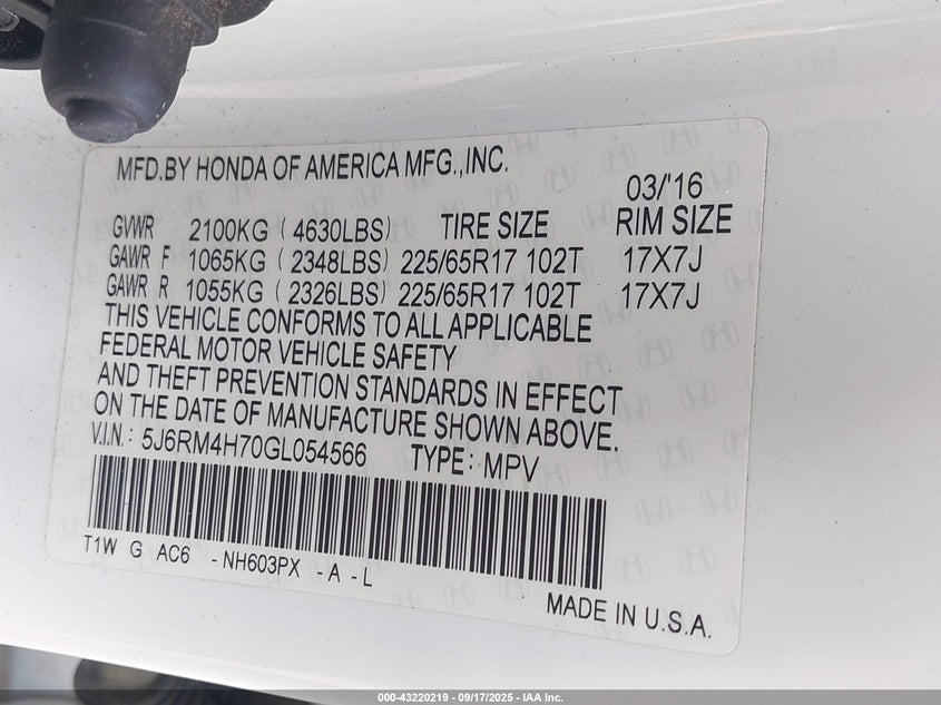 2016 HONDA CR-V EX-L - 5J6RM4H70GL054566