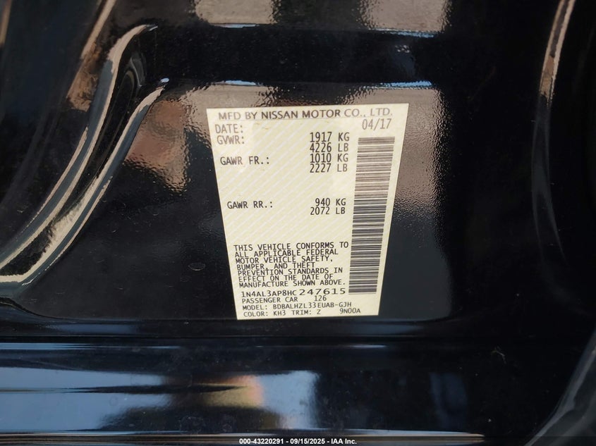 2017 NISSAN ALTIMA 2.5 SR - 1N4AL3AP8HC247615