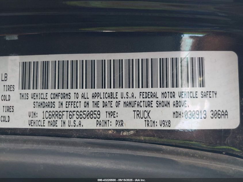 2015 Ram 1500 Tradesman VIN: 1C6RR6FT6FS650859 Lot: 43220508