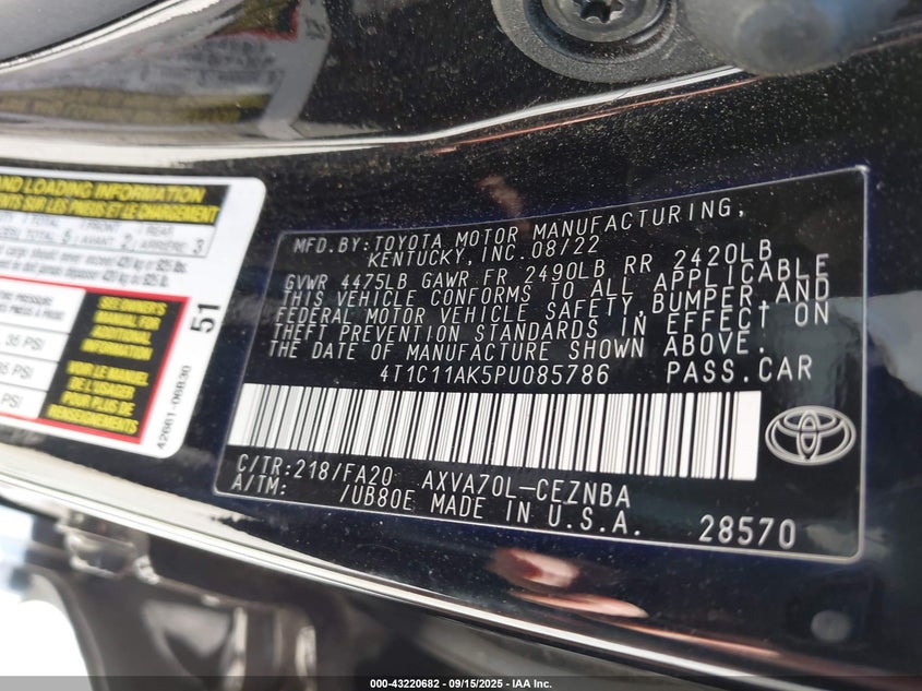2023 TOYOTA CAMRY LE - 4T1C11AK5PU085786
