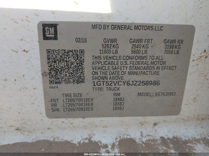 2018 GMC Sierra 3500Hd VIN: 1GT52VCY6JZ258986 Lot: 43220816