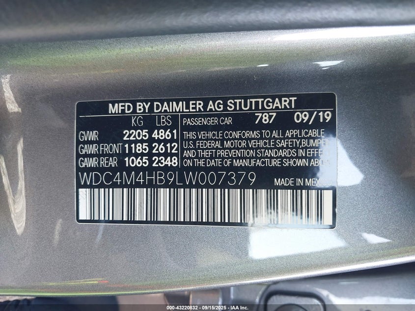 2020 MERCEDES-BENZ GLB 250 4MATIC WDC4M4HB9LW007379