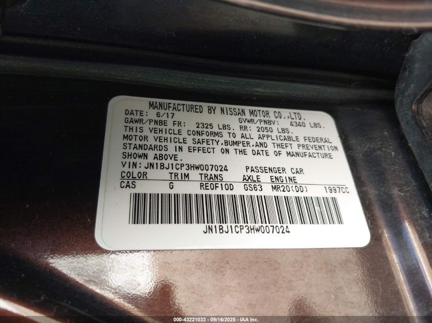 2017 Nissan Rogue Sport S VIN: JN1BJ1CP3HW007024 Lot: 43221033