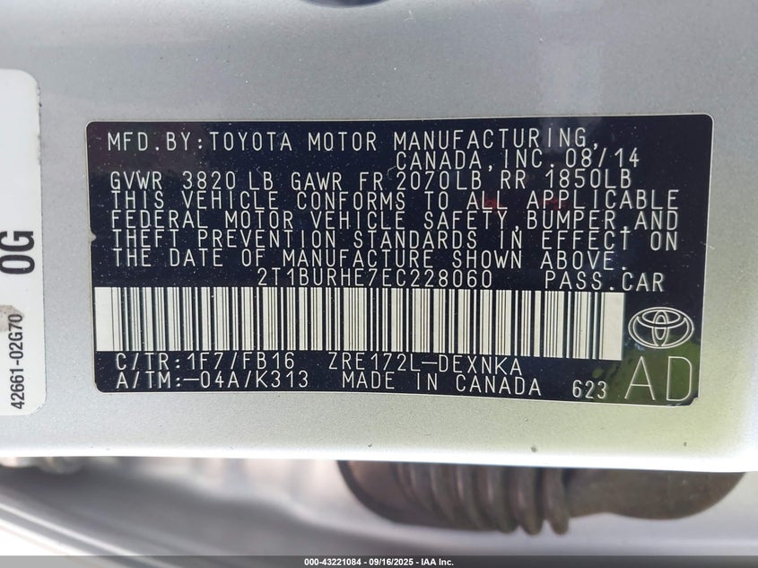 2014 TOYOTA COROLLA LE - 2T1BURHE7EC228060