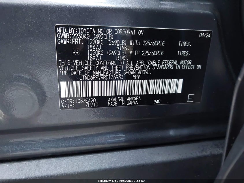 2024 TOYOTA RAV4 HYBRID LIMITED JTMD6RFV9RD136933