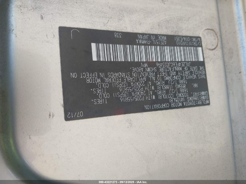 2012 Scion Xb VIN: JTLZE4FE6CJ023496 Lot: 43221273