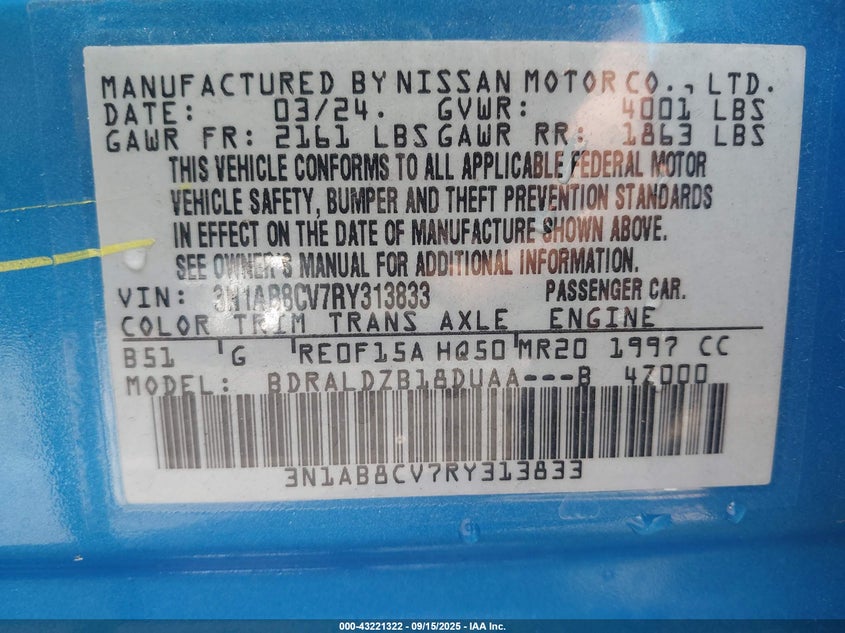 2024 NISSAN SENTRA SV XTRONIC CVT - 3N1AB8CV7RY313833