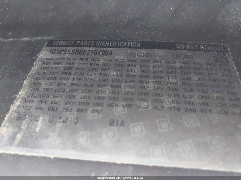 2015 Chevrolet Cruze 2Lt Auto VIN: 1G1PE5SB6F7154054 Lot: 43221349