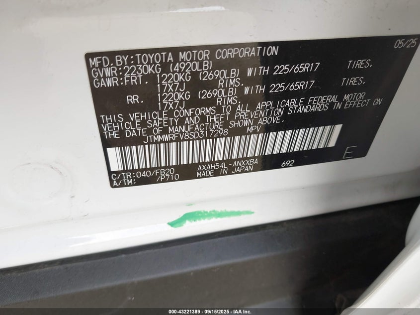 2025 TOYOTA RAV4 HYBRID LE JTMMWRFV8SD317298