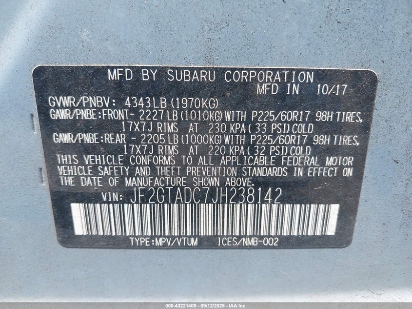 2018 SUBARU CROSSTREK 2.0I PREMIUM JF2GTADC7JH238142