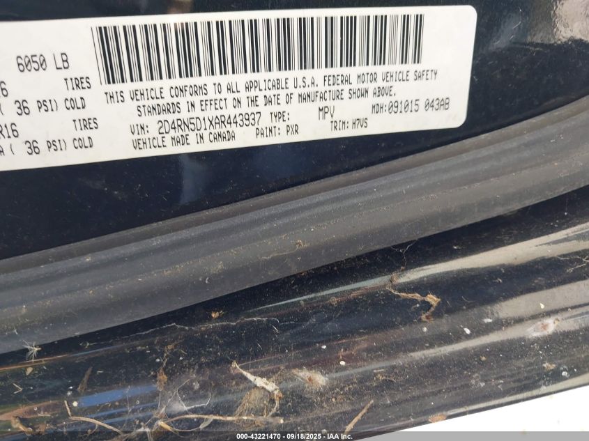 2010 Dodge Grand Caravan Sxt VIN: 2D4RN5D1XAR443937 Lot: 43221470