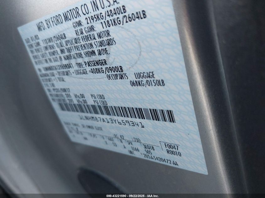 2003 Lincoln Ls V8 VIN: 1LNHM87A13Y659341 Lot: 43221590