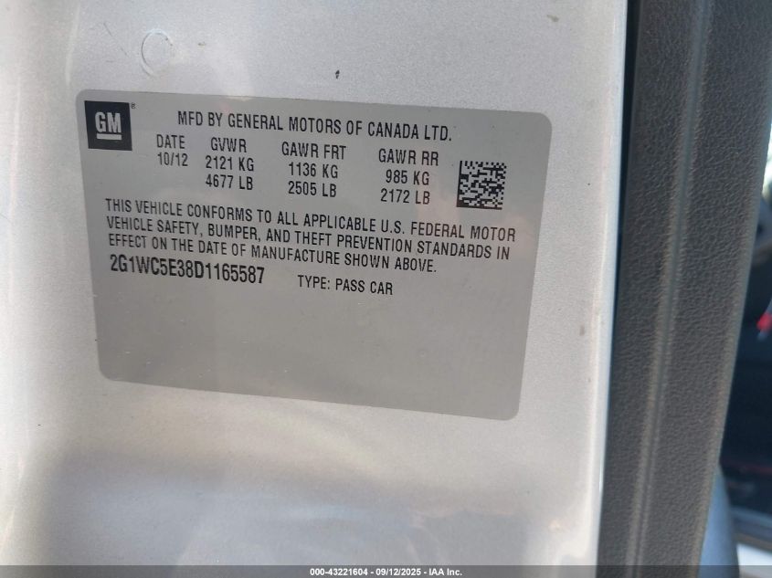 2013 Chevrolet Impala Ltz VIN: 2G1WC5E38D1165587 Lot: 43221604