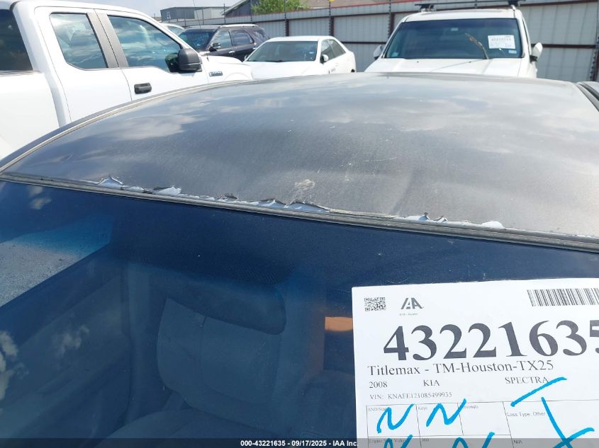 2008 Kia Spectra Ex VIN: KNAFE121085499935 Lot: 43221635