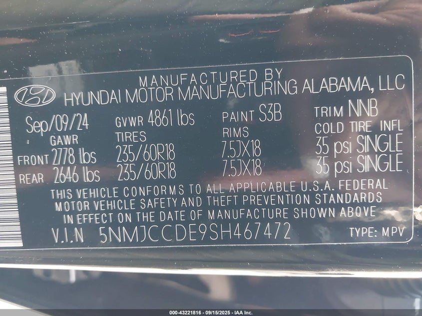 5NMJCCDE9SH467472 2025 HYUNDAI TUCSON photo no. 9