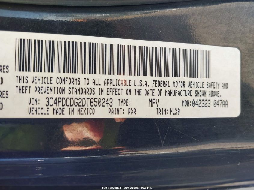 2013 Dodge Journey Crew VIN: 3C4PDCDG2DT650243 Lot: 43221854