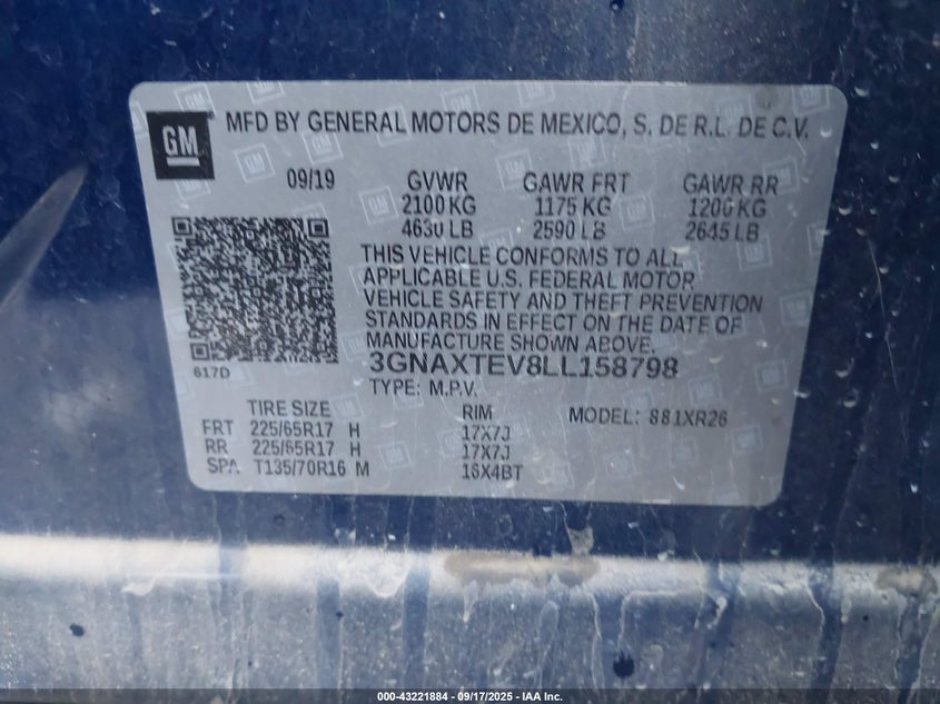 2020 CHEVROLET EQUINOX AWD 2FL - 3GNAXTEV8LL158798