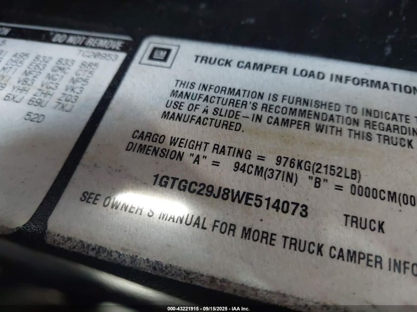 1998 GMC Sierra 2500 Sl VIN: 1GTGC29J8WE514073 Lot: 43221915