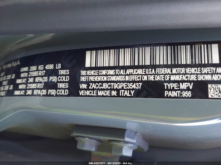 2016 Jeep Renegade Trailhawk VIN: ZACCJBCT9GPE35437 Lot: 43221977