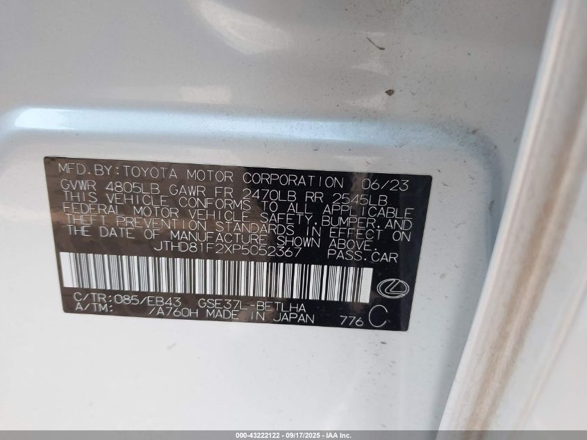 2023 Lexus Is 300 VIN: JTHD81F2XP5052367 Lot: 43222122