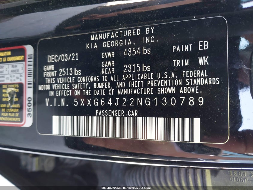2022 Kia K5 Gt-Line VIN: 5XXG64J22NG130789 Lot: 43222258