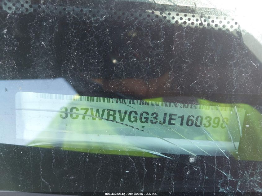 2018 Ram Promaster 3500 Cab Low Roof VIN: 3C7WRVGG3JE160398 Lot: 43222342